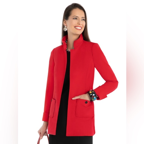 Nina McLemore PONTE KNIT CAR COAT Open Front Long Blazer Jacket Size 10 Black - Picture 7 of 16